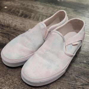 Vans Women's Pink and Blue Slip-On Shoes